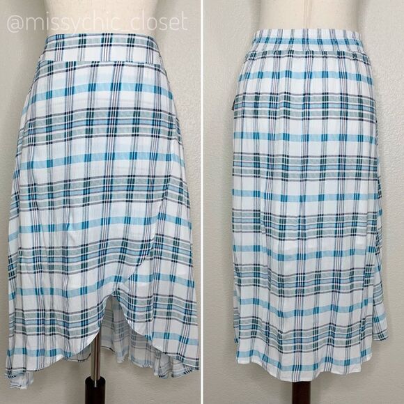 NWT a.n.a Size 6 Green Naples Stripe Faux Wrap Skirt - Picture 1 of 14